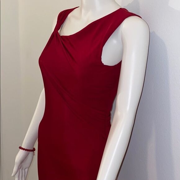 BCBGMaxAzria Burgundy Fitted Midi Slip Dress - Picture 2 of 15